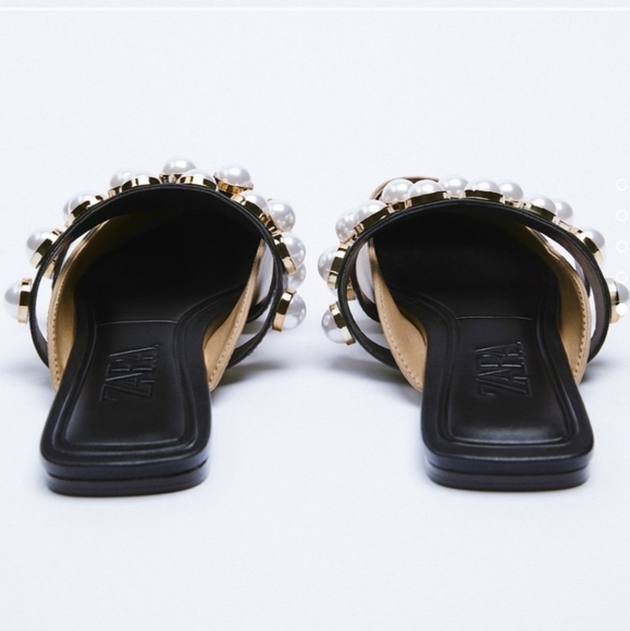 NWT ZARA * Mules With Pearl Natural 6.5/37 Blogger’s Favorite - Picture 3 of 4